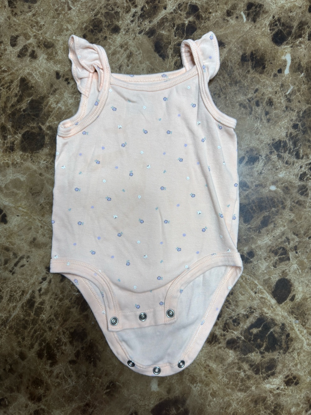 Carter's Peach Sleeveless Baby Onesie with Tiny Blue Flower Dots